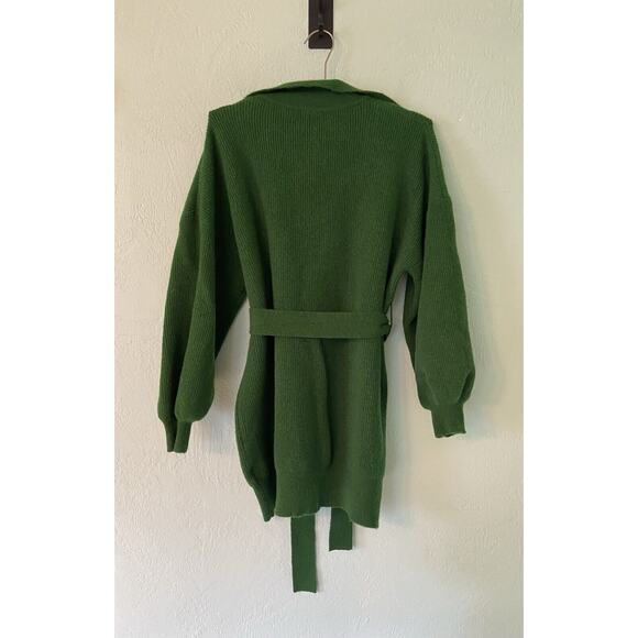 Women’s Small Green Acrylic Blend Knit V-neck Collar Sweater With Belt - Picture 2 of 4